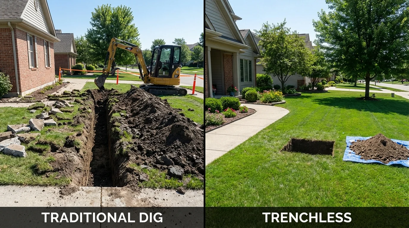 Trenchless sewer repair with minimal yard damage versus traditional excavation in Caruthers, CA